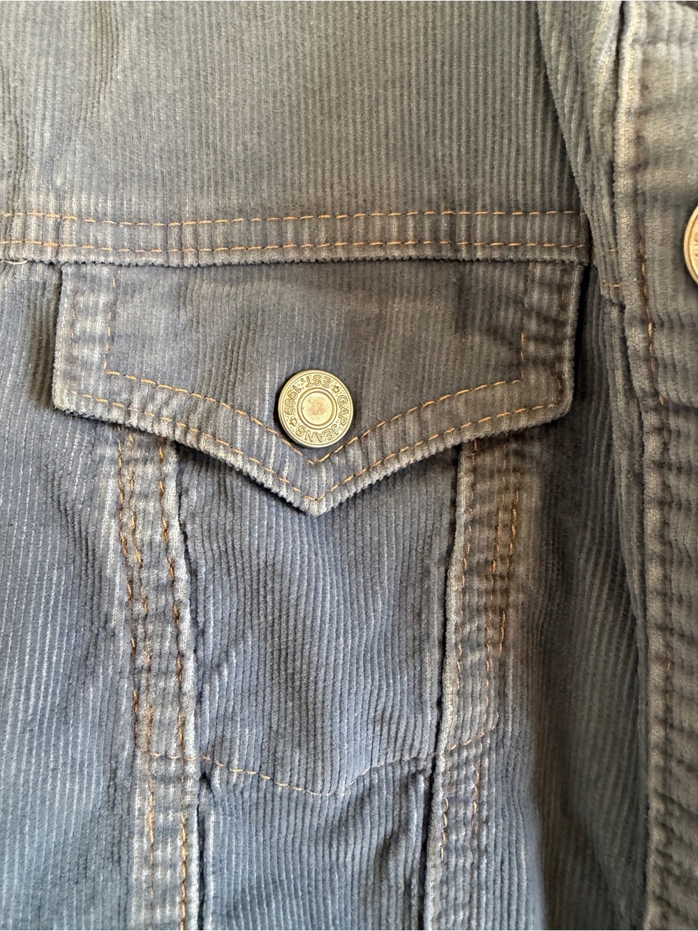 Vintage 90s GAP Stretch Corduroy Jacket - Cornflower Blue Mock Neck Trucker - Picture 2 of 7